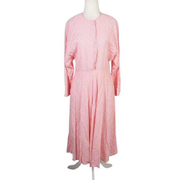 Vintage 80s E.D. Michaels light pink and white polka dot midi dress 4 - Picture 1 of 6
